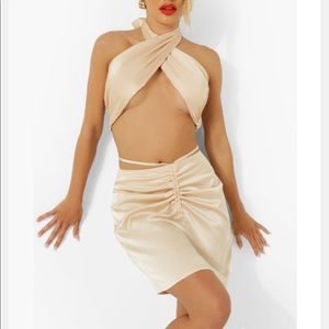 SATIN RUCHED RESORT MINI SKIRT